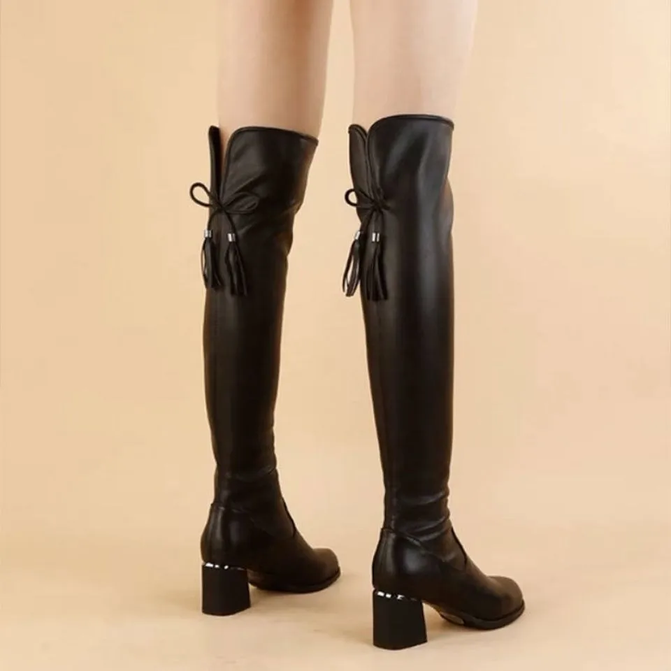 2023 Women Leather Elastic Boots Ladies Plush Long Boot Autumn