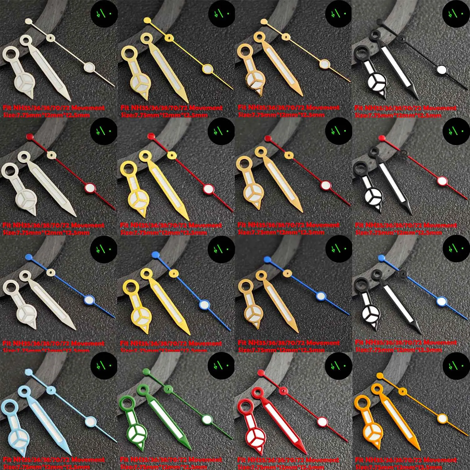 Luminous Green/Blue-Green Watch Hands - Premium Replacement Parts