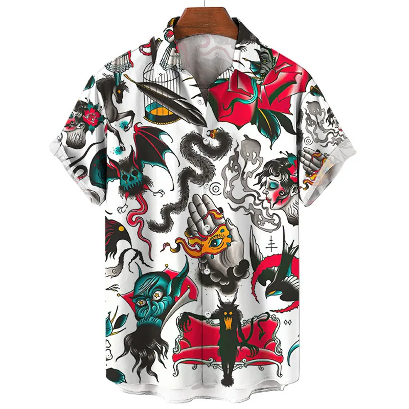 Fashion Hot Sales Cool Tattoos Print Men's Shirts 3D Casual Style Man/Women Short Sleeve Laper Blouse Summer Outdoor Beach Shirt 6