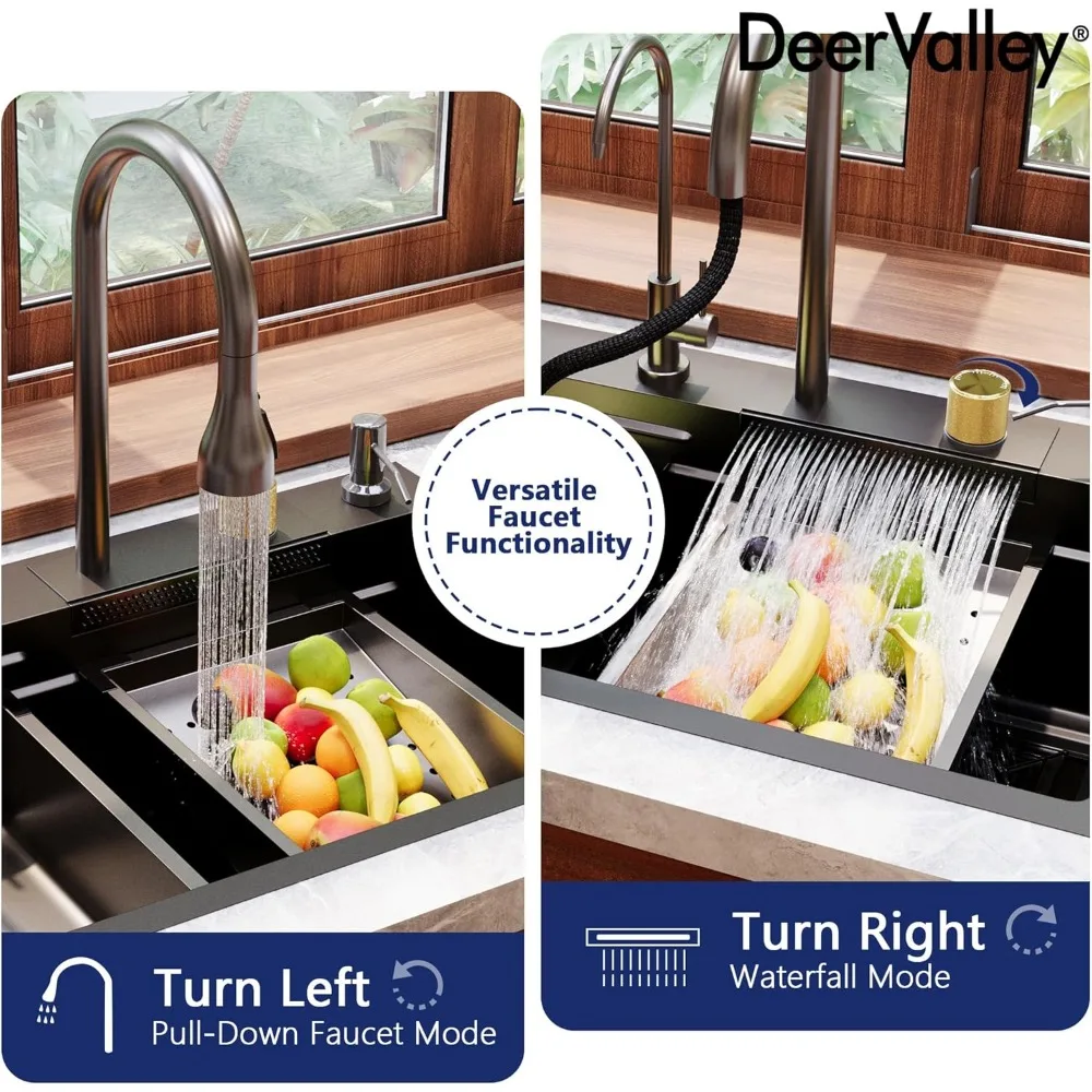 32 Inch , Stainless Steel Single Bowl Kitchen Sink w/Faucet Combo, Glass Rinser and Accessories, Black, 5