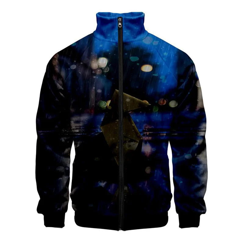 thumbnail image 1 of Chaqueta con estampado 3D de gotas de lluvia para hombre, abrigos de gran tamaño con personalidad moderna, chaquetas con cremallera Harajuku, ropa para niños, 1 of 5