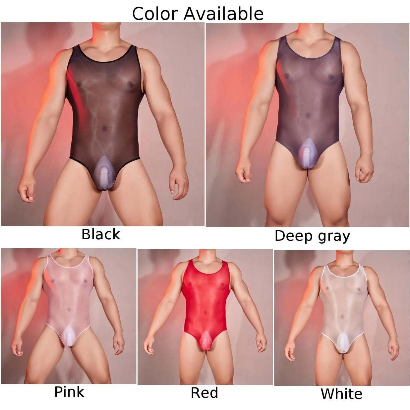Sheer Mesh Sexy Bodysuit Oil Glossy See Through Stretchy Jumpsuits Men Erotic Tights Slimming Transparent Seductive Nightwear