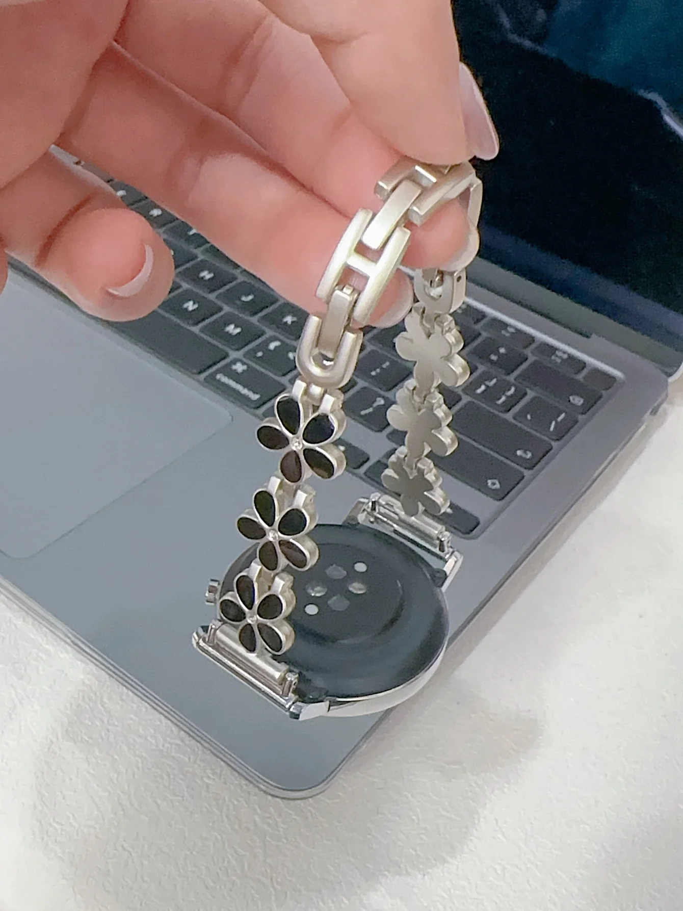 Floral Design Bracelet Link Strap - 20mm, 22mm, 18mm, Adjustable Sport Band in Various Sizes