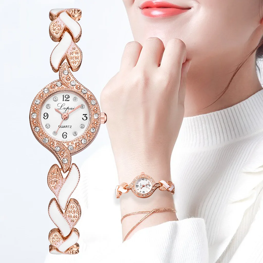 

Luxury Rose Gold Diamond Watches for Women Fashion Exquisite Metal Ladies Quartz Wristwatch Elegant Women Bracelet Reloj Mujer