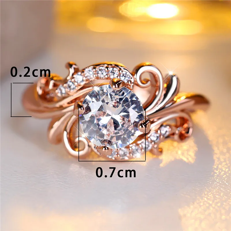 Cute Female White Zircon Stone Engagement Ring Rose Gold Color Wedding Jewelry For Women