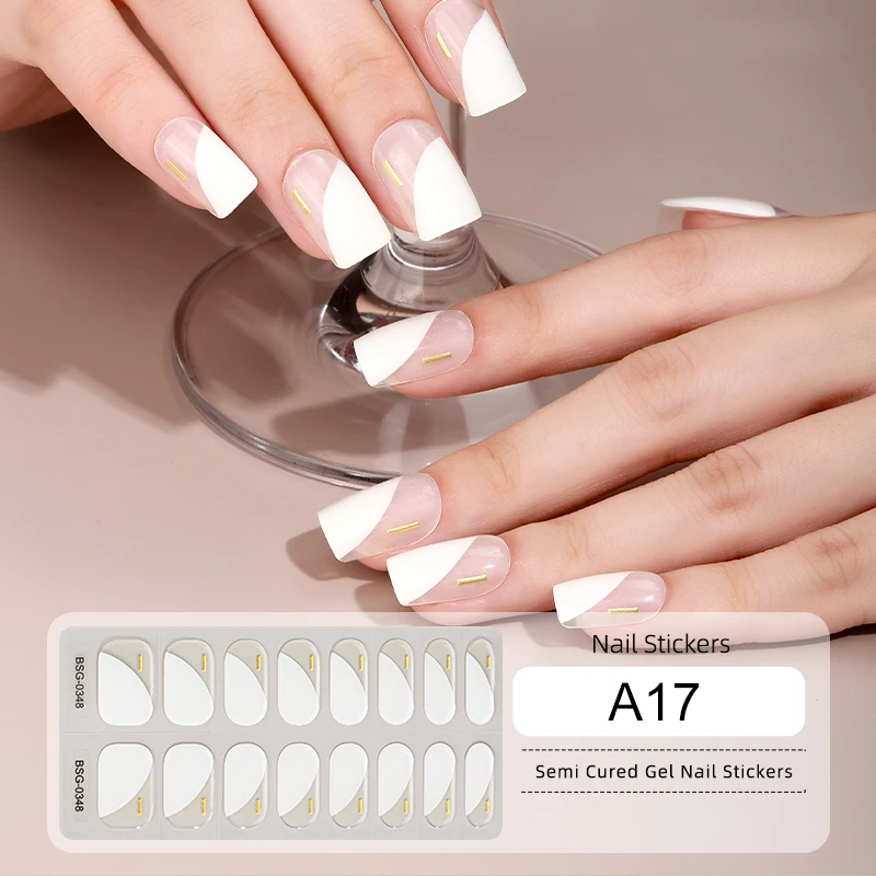Nail Stickers 16/20Tips Semi-Cured Adhesive Waterproof Long Lasting French Gel for Manicure nail stickers,nail decals