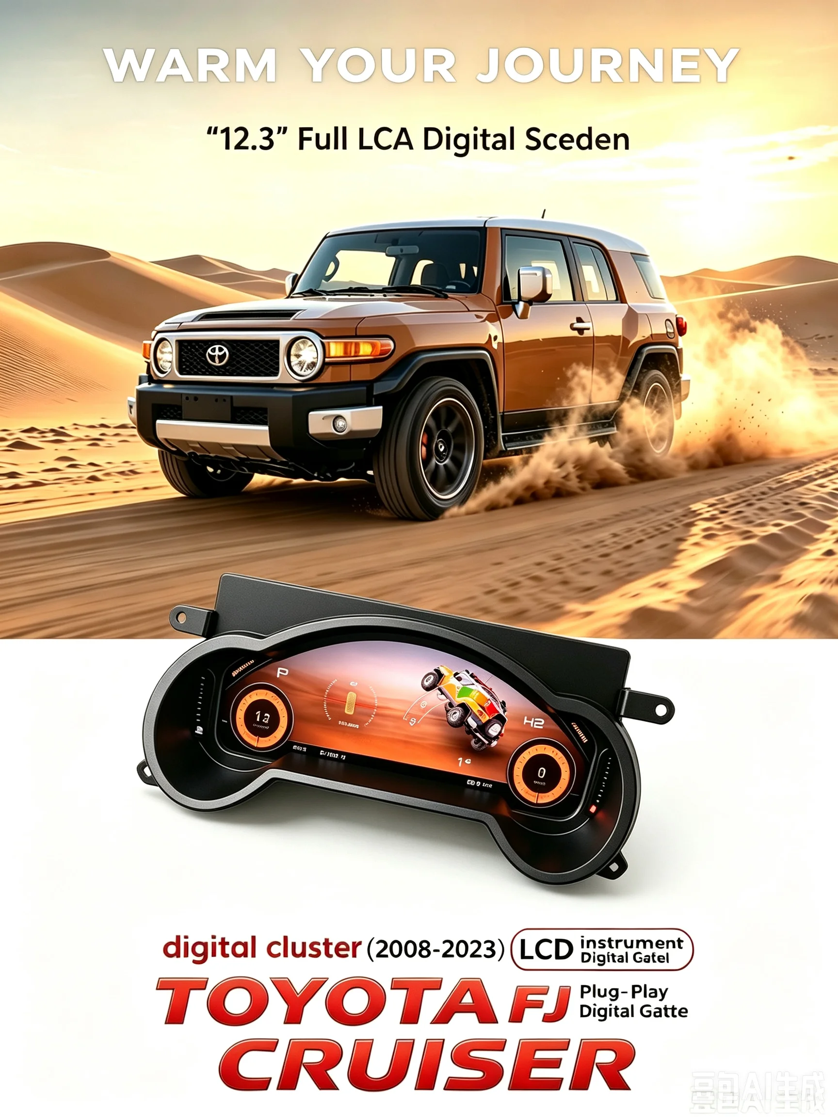 Panel de Instrumentos Digital LCD Completo de 12.3 Pulgadas para Toyota FJ Cruiser 2007-2023, Velocímetro de Tablero Plug and Play 1