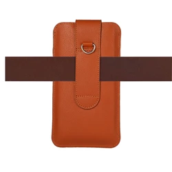 Premium PU Leather Phone Pouch with Belt Clip and Keychain for 6.3-7 inch 188x108mm (Brown)