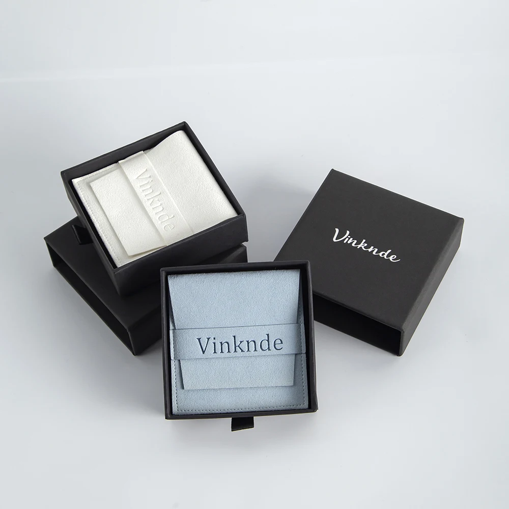 Personalized Logo 8x8cm Jewelry Bag and 9x9x2.5cm Black Custom Drawer Paper Box Print Ring Packaging Gift Pouches Wedding Favor