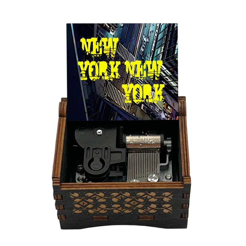 New York New York Wind Up Music Box Wooden Musical Gift 18 Note Mechanical Gift for Friends Family Festival Present