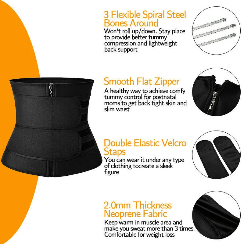 Mens Abdomen Reducer Waist Trainer Corset Sauna Body Shaper Fitness Sweat Trimmer Belt Weight Loss Shapewear Back Lumbar Support