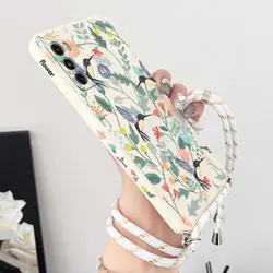 Silicone Crossbody Lanyard Phone Case - Free Bird Design for MOTO G60S (White)