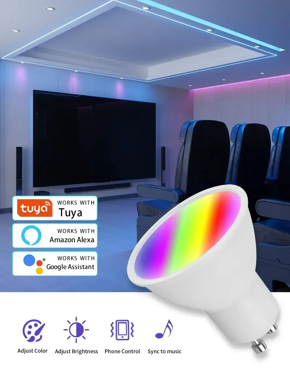 Description Picture 2 of itemGU10 WiFi Smart Bulbs 220V 110V 5W 7W 9W Tuya Smart GU10 LED Lamp Spotlight RF 2.4G Remote Grounp Control Alexa Geogle Home