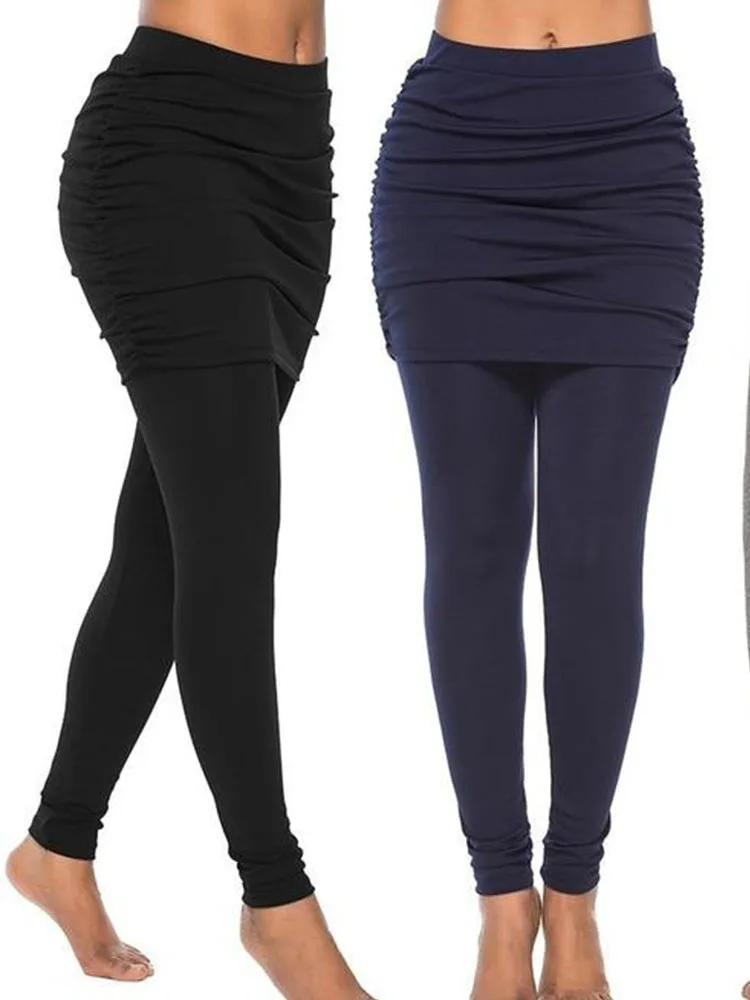 High-Waist-Leggings-2023-Running-Pants-WomenWrap-Hip-Side-Pleated-Skirt ...