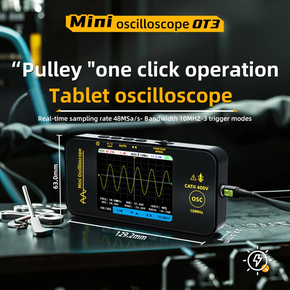 3.2 inch Handheld Oscilloscope TFT LCD Digital Scope Tester, 10MHz/48MSa/s,Potable Automotive Auto/Nomal/Single Trigger OT3
