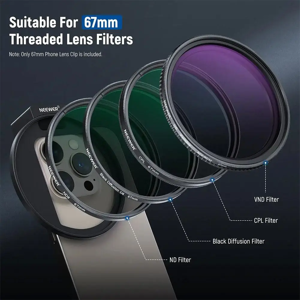 Phone Lens Filter 67mm Clip Adapter for iPhone Camera Assistant Lens Effects