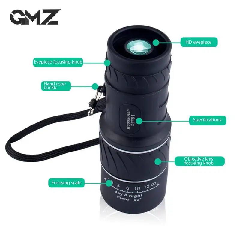 Sport Zooming Focus Green Film Telescopio Portatile Hd 40 X60 16 X52 Telescopio Monoculare Per Escursioni In Campeggio All'Aperto
