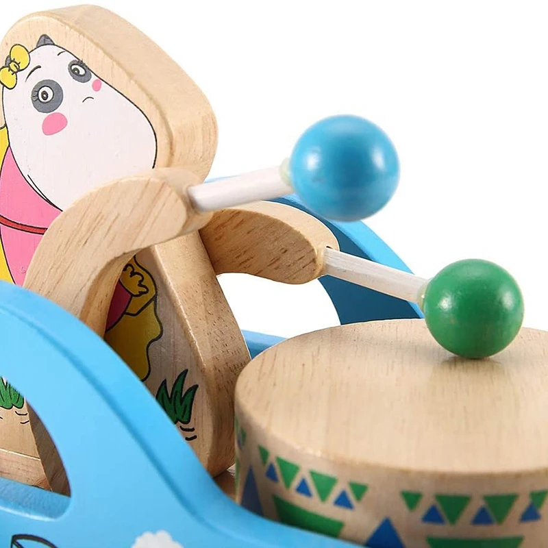 Animals Pull Toy,Cartoon Animals Drum Cart Pull Drum Toy,Early Educational Toys With Long String For Kids Home Play,Bear