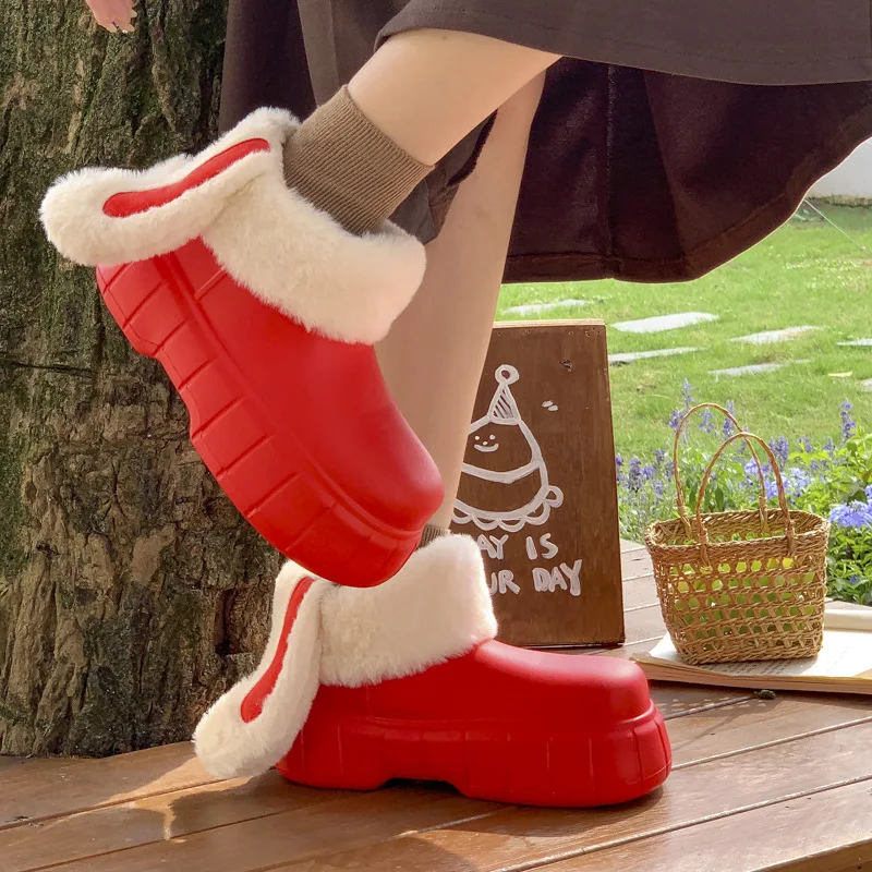 Women Boots Cute Rabbit Ears Detachable Washable Cotton Shoes For Women Autumn And Winter Plushed Warm Waterproof Snow Boots