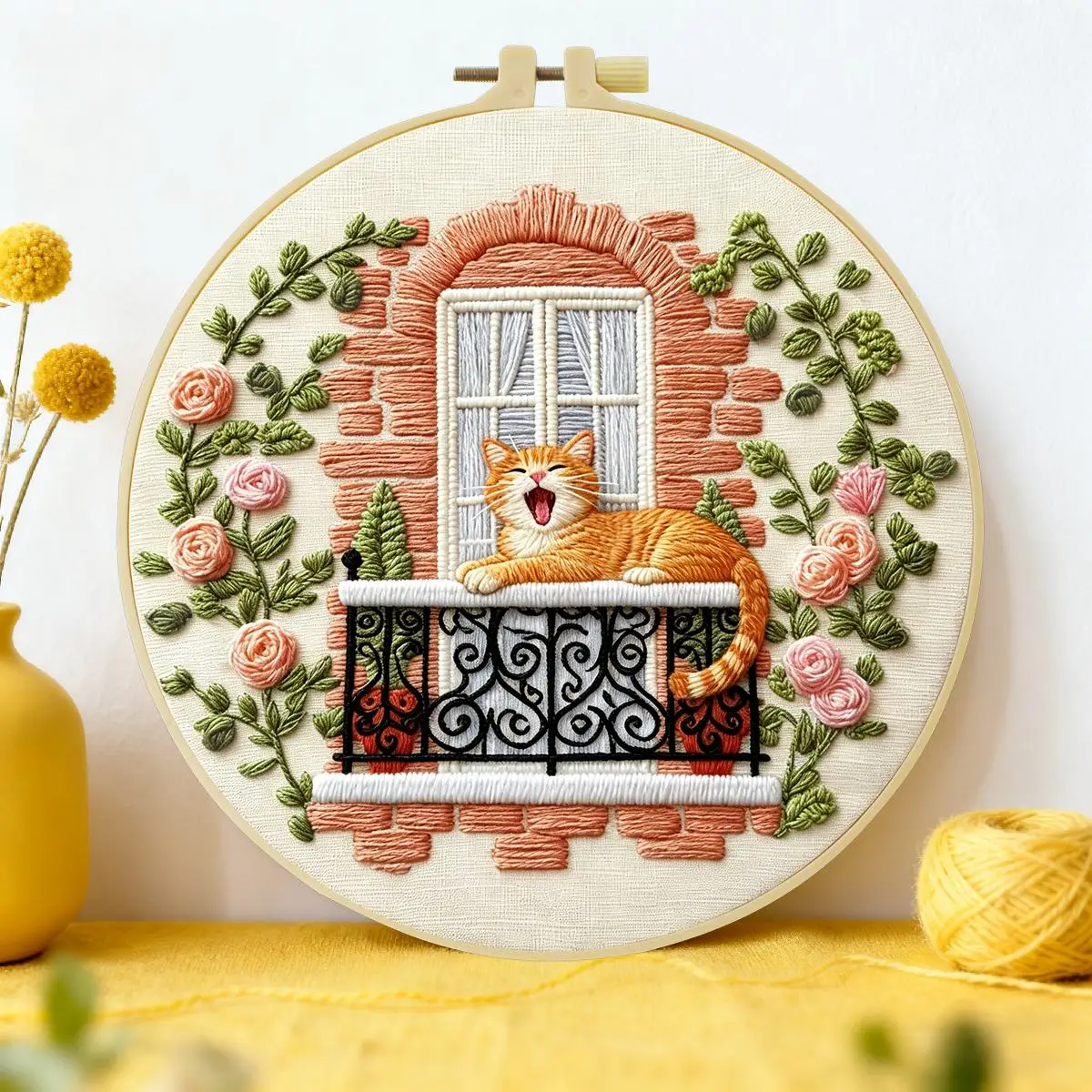 1 Stück 20X20CM/15X15CM 7,87/6,3 Zoll Fensterbank-Stickerei-Starter-Kit DIY-Kit DIY-Stickerei-Set Handarbeiten Heimdekoration