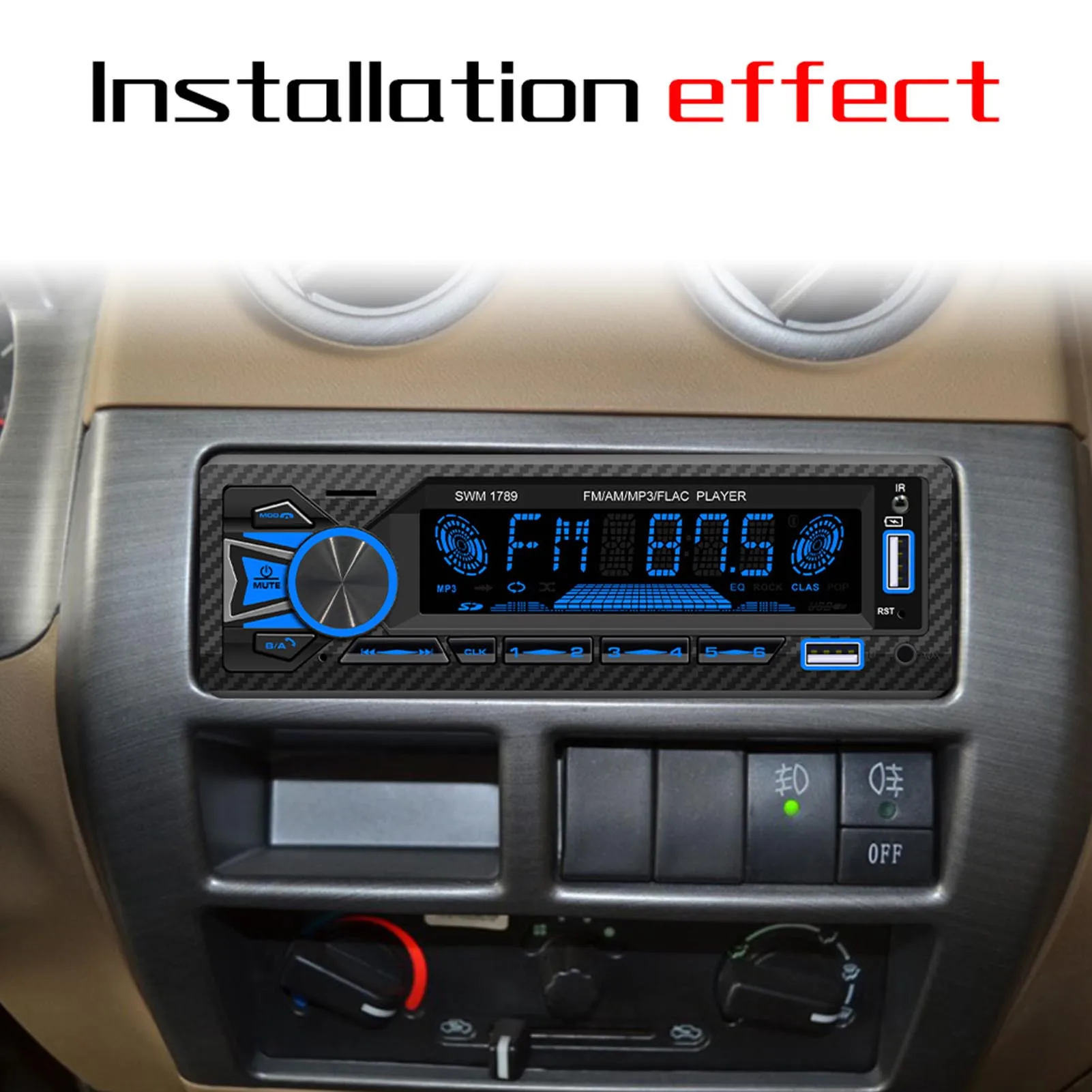 Autoradio stéréo FM AM entrée Aux USB SWM 1789, 12V, tableau de bord, 1