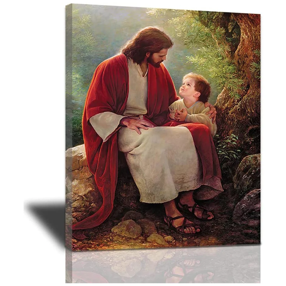 

Jesus Christ and Child Religious Spiritual Inspirational Portrait Poster Picture Canvas Wall Home Decor Painting for Living Room