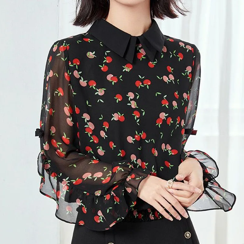 

Plus Size Women Clothing 2023 Chiffon Blouse for Women Beautiful Shirts Flower Ruffle Spliced Bow Ladies Tops Elegantes