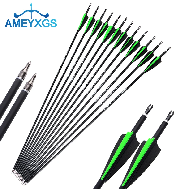 

6/12pcs Archery Carbon Arrows 31.5 Inch Spine 500 Mixed Carbon Arrow with Rubber Feather for Hunting Shooting Sports Accessories