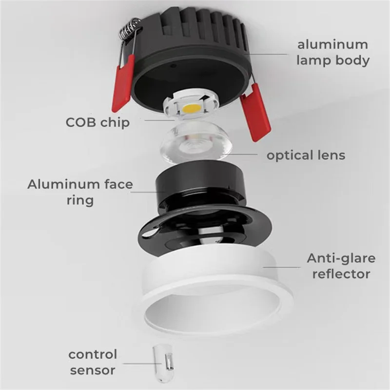 Embedded PIR Motion Sensor Spotlight COB Radar Infrared Downlight For Entrance Corridor Aisle Living Room Opening 75mm AC85-265V 6