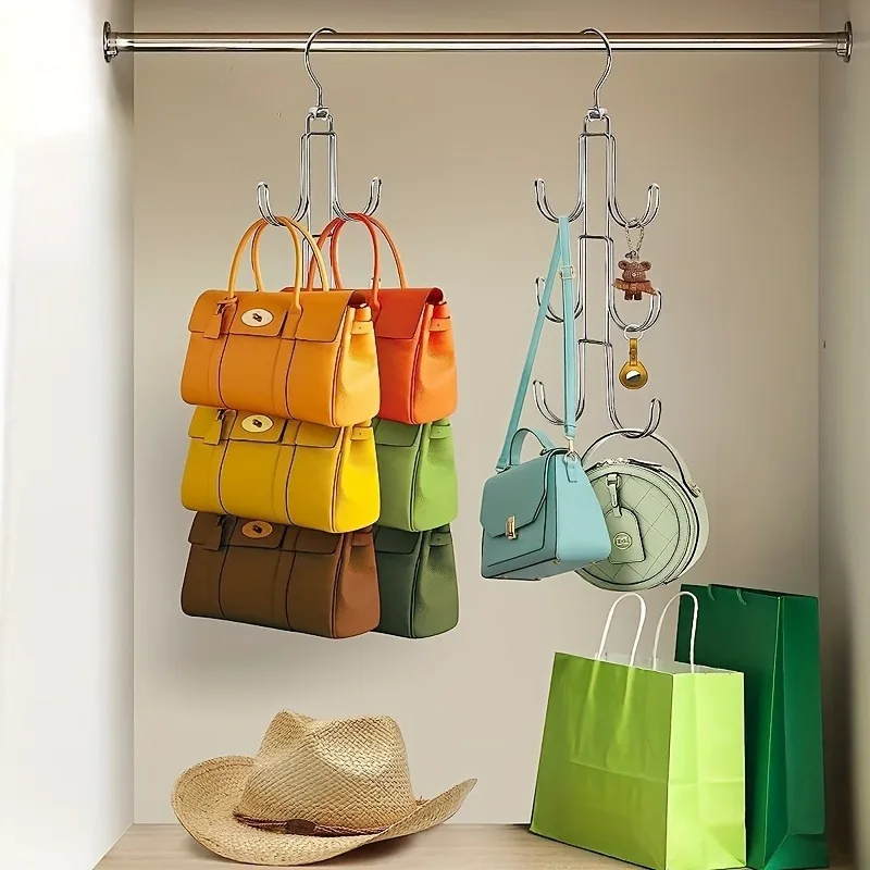 Storage Hanger Hook Storage Hanger 1pc 360 Degree Rotatable Metal Purse Hanger Organizer for Closet-Keep Purses Visible and in Good Condition