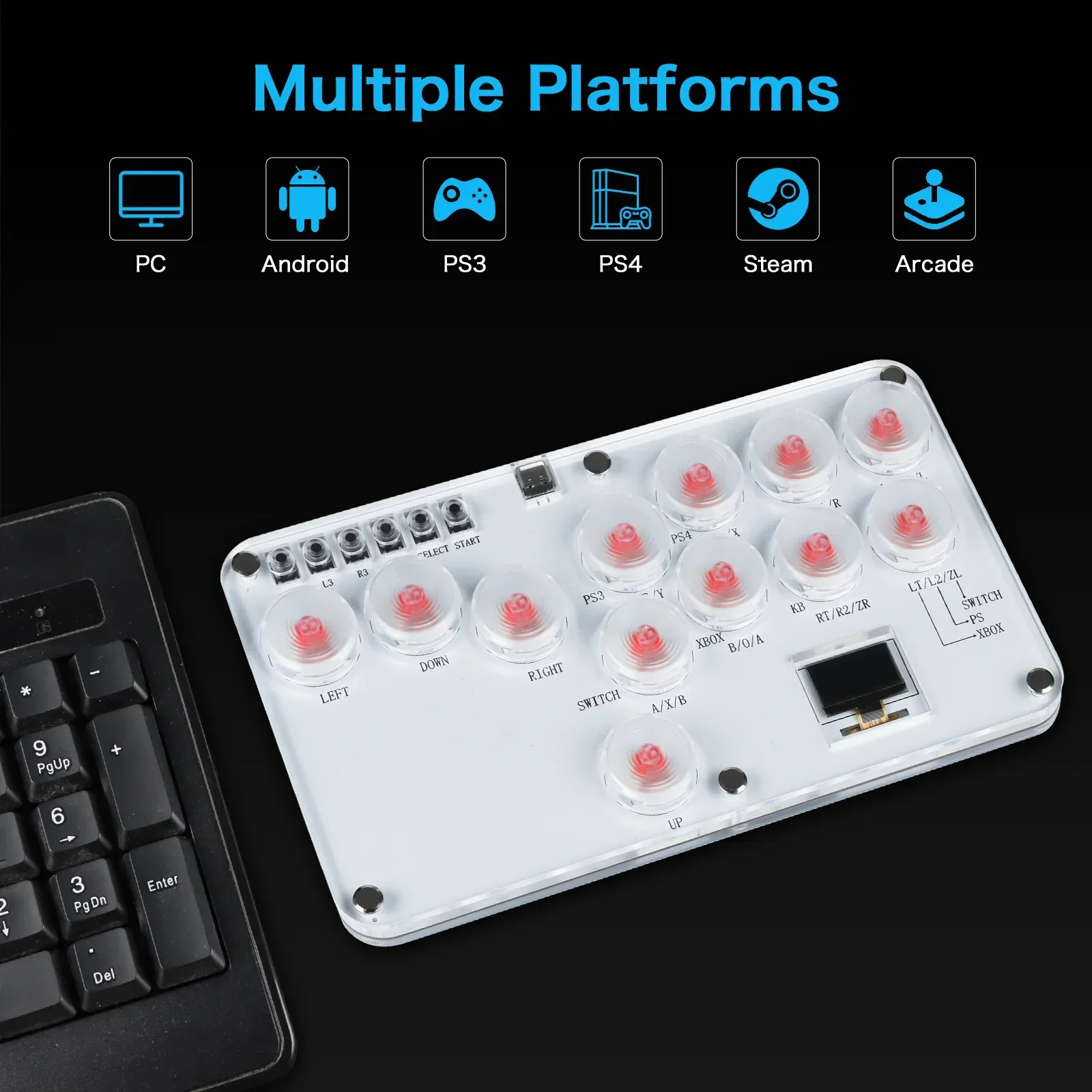 Stickless Arcade Stick 12Keys All-Button Mini Fighting Game Arcade Stick Leverless Controller Fight Sticks for PS3/PS4/PC/Switch