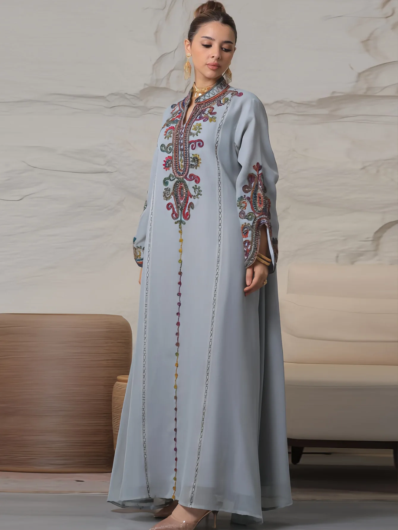 Embroidery Abayas for Women Muslim Maxi Dress Eid Djellaba Dubai Turkey Kaftan Islam Jalabiya Morocco Caftan Vestidos Femme Robe - Image 2