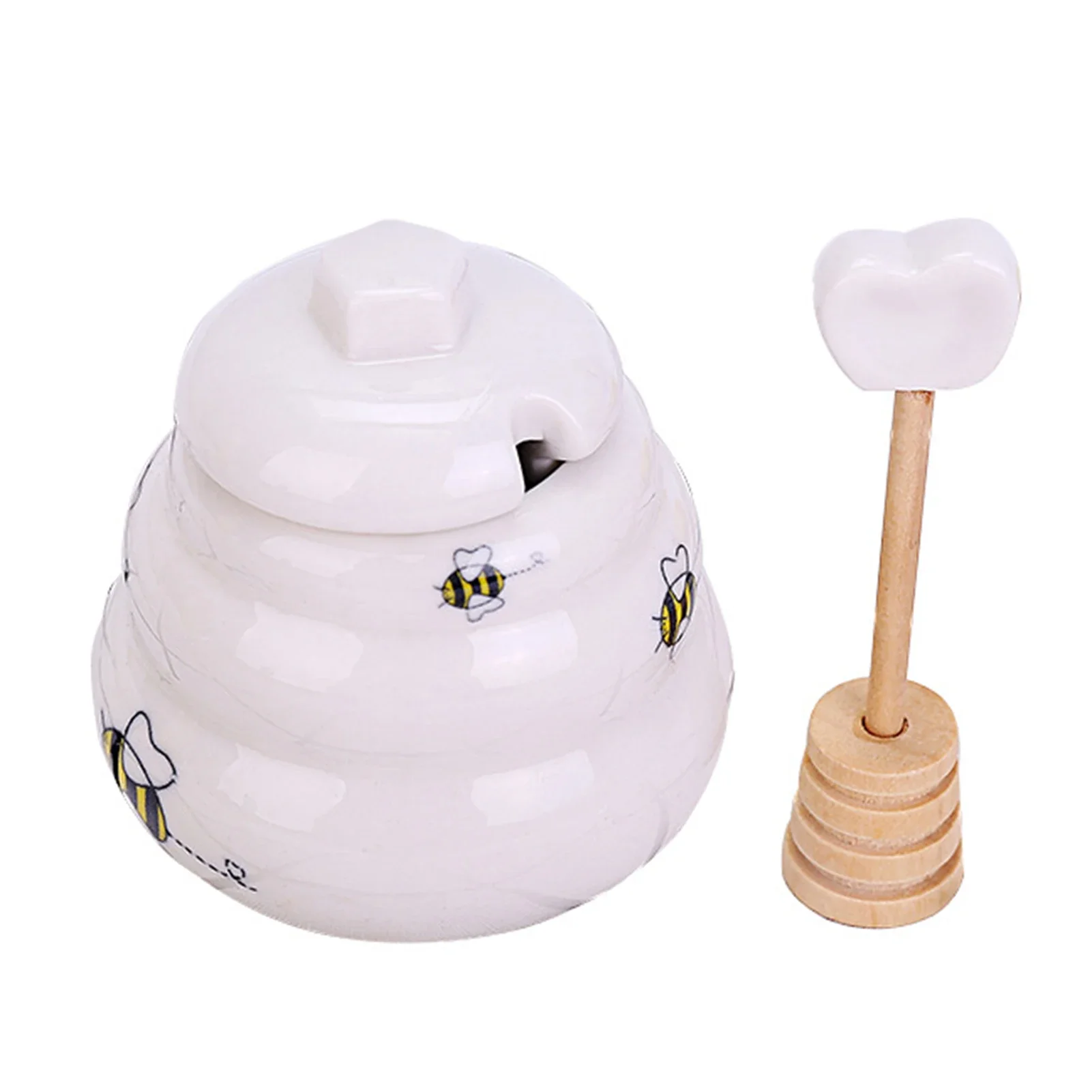 Ceramic Beehive Honey Pot with Wooden Dipper Porcelain Honey Jar Serving Set with Lid for Party Favor Bee Theme Party Decor ceramic storage jar