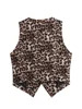 Zevity Women Euro Style V Neck Leopard Print Breasted Short Vest Jacket Ladies Retro Cardigan Slim WaistCoat Tops CT6198 2
