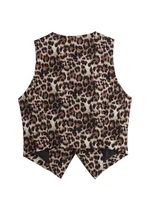 Zevity Women Euro Style V Neck Leopard Print Breasted Short Vest Jacket Ladies Retro Cardigan Slim WaistCoat Tops CT6198 2