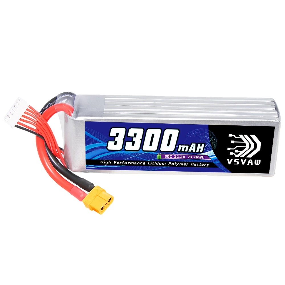 2Pcs VSVAW 6S 22.2V 3300mAh 90C/180C Lipo Battery Mini Four Axis FPV Model Drone High Voltage High Rate Lithium ion Battery 2
