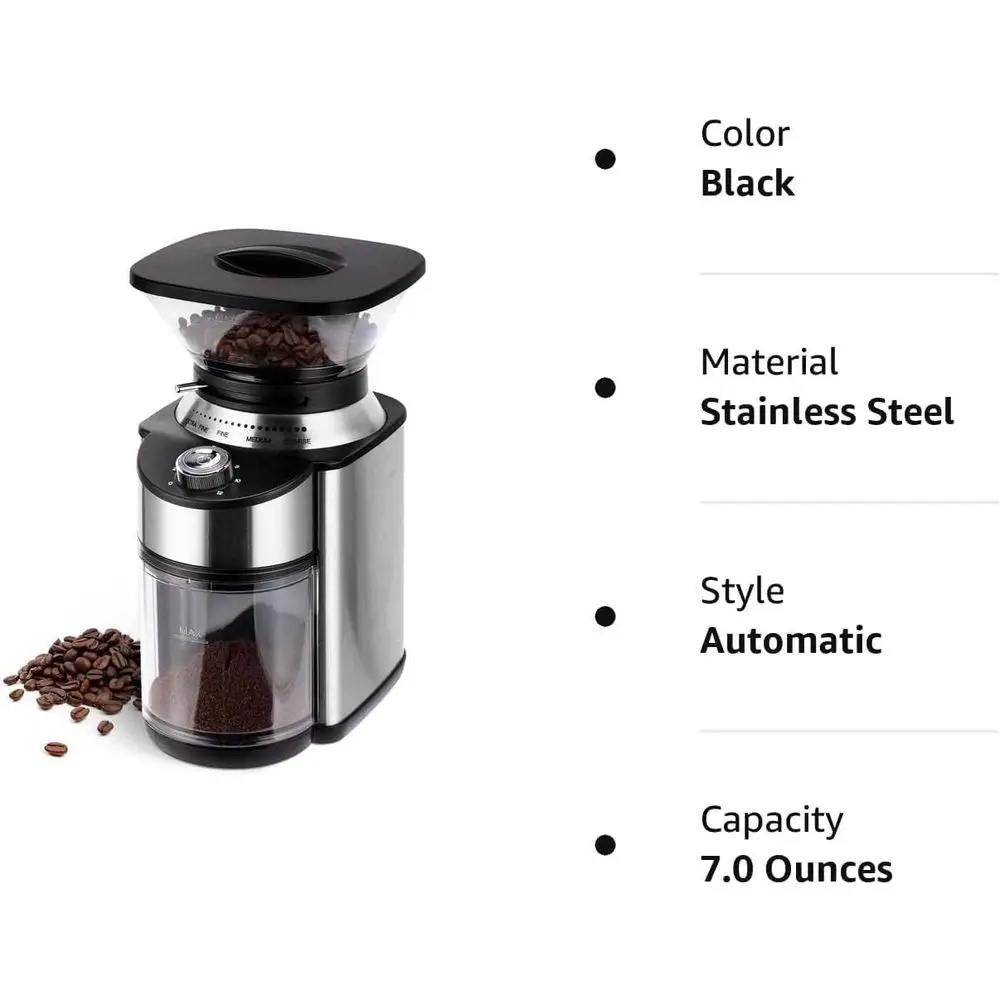 مطحنة قهوة كهربائية دقيقة بـ 19 إعدادًا للتحضير المنزلي وV60 - مصنوعة من الفولاذ المقاوم للصدأ