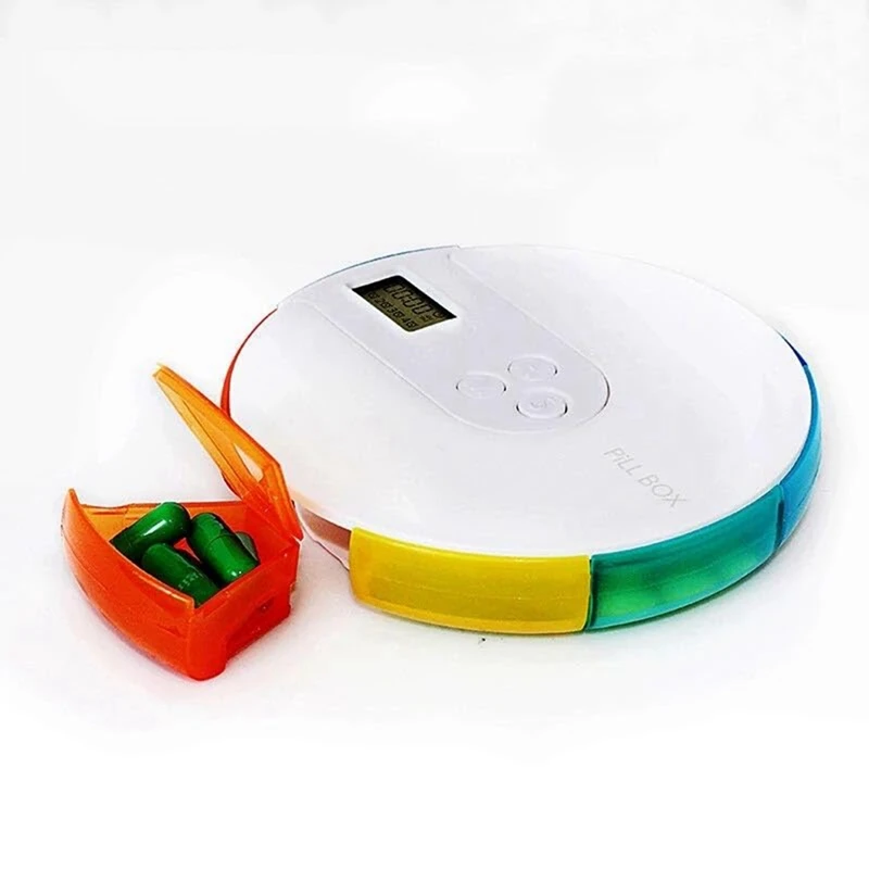 7-Day Automatic Pill Dispenser White Plastic Weekly Smart Timing Pill Reminder For With Alarm 1 PCS