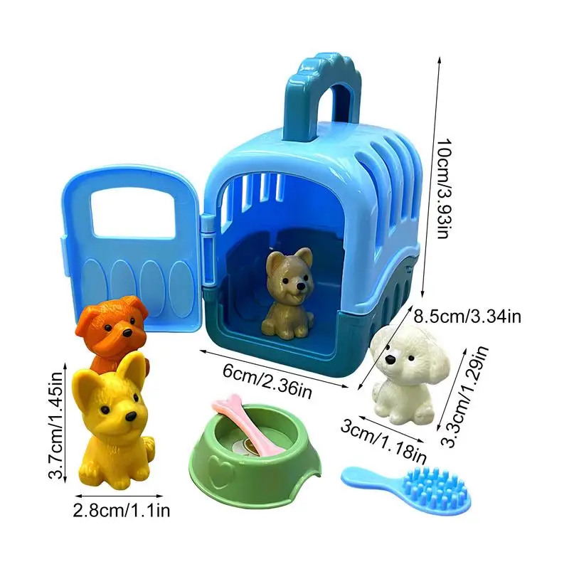 Dog Pretend Toys For Kids 8pcs Dog Cage Pretend Set Role Play Grooming Toys Puppy Carrier Toy Play Set For Ages 3 Bo