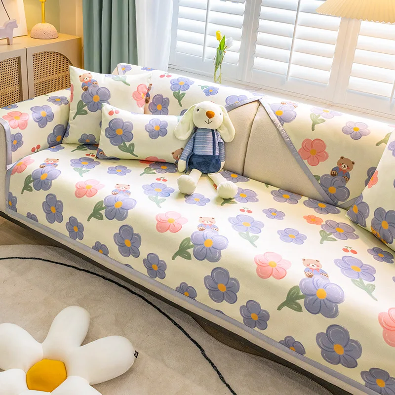 

Summer Ice Silk Sofa Cover Seat Cushion European Flower Pattern Sofa Towel Case Slip Resistant Couch Cover for Living Room Decor