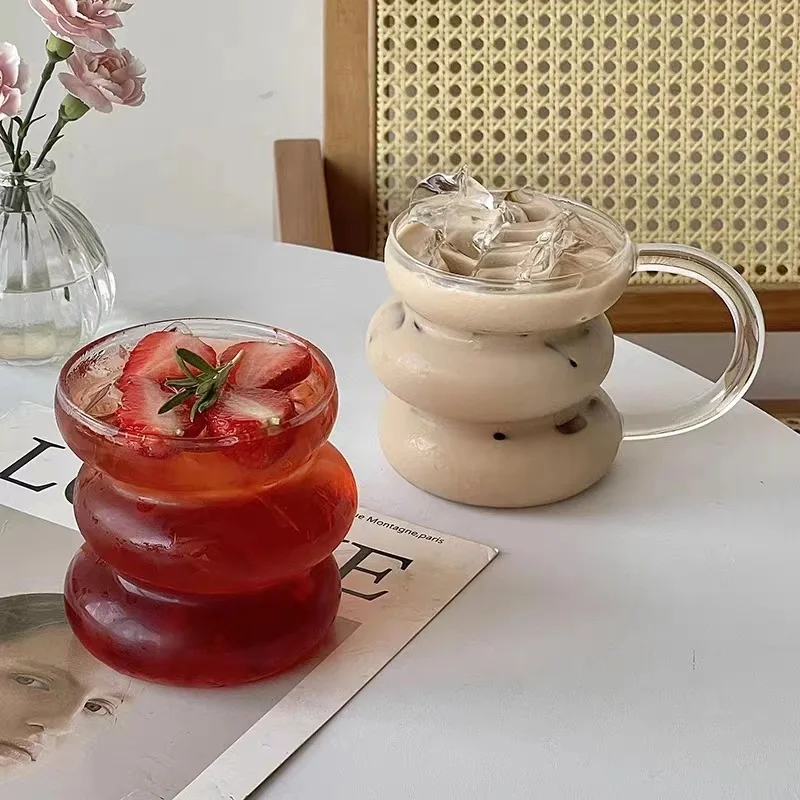 Transparenter Glasbecher, edler hitzebeständiger Becher, Tee-, Saft-, Milch-, Kaffee- und Wasserbecher, gestreifter Becher, Trinkgefäß_voghion.com