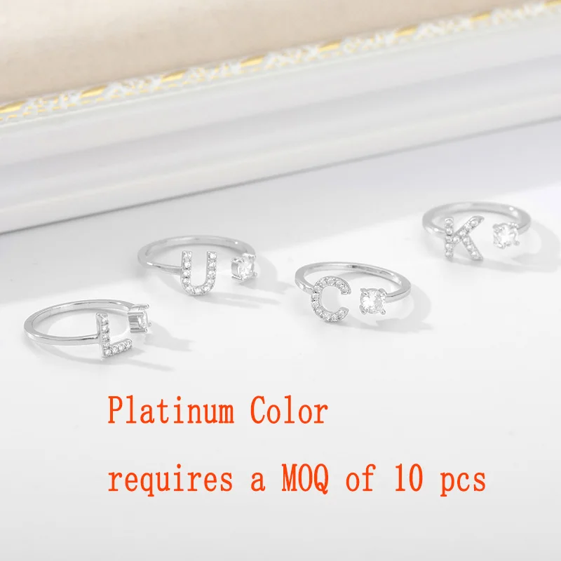 Initial A-Z 26 Letter Rings For Women Stainless Steel Gold Adjustable Opening Ring Name Alphabet Female Wedding Jewelry Gift