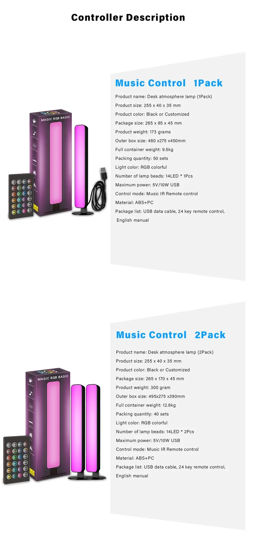 RGB Pickup Night Light Gaming Music Rhythm Lights Bar USB LED Table Lamp Remote Control Setup Gamer Decor Children Gift