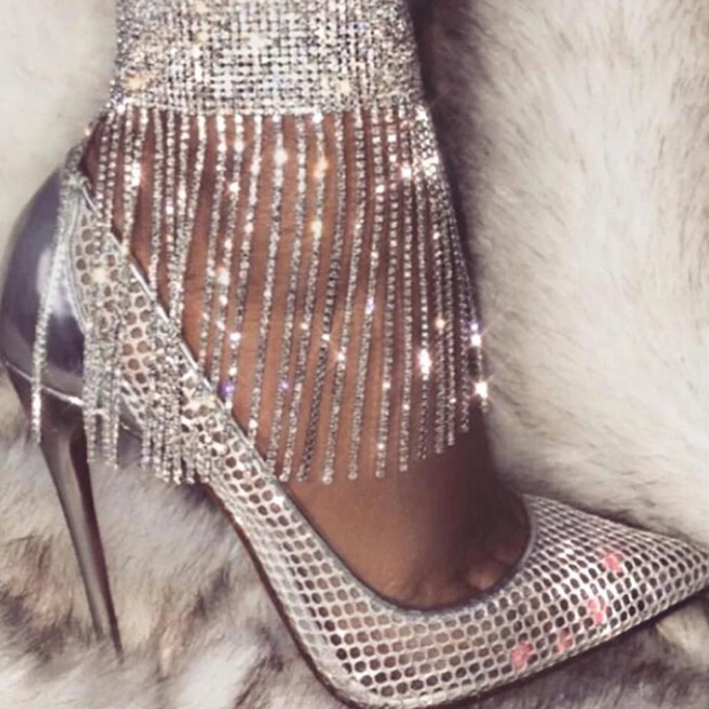 1PC Full Rhinestone Tassel Adjustable Ankles Foot Chain Jewelry For Women Crystal Anklets Cheville Bracelet Leg Gifts ankle chains,fashion accessories