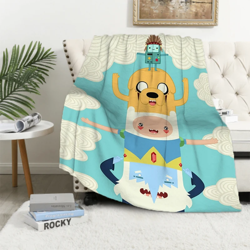 Anime Adventure Time Child Blanket Double Bed Blankets for Decorative Sofa Furry Summer Comforter Fluffy Soft Blankets & Throws