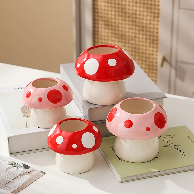 Ceramic Mushroom Pen Holder 1pc Creative Desktop Organizer Students Office Use Store Stationery Makeup