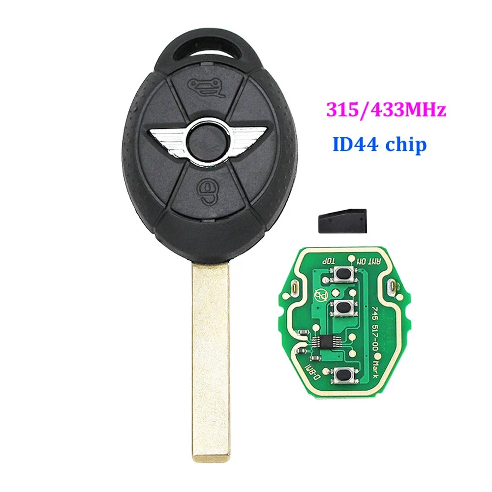 

FULL Remote Key Fob 3 Button For BMW Mini Cooper 315MHZ / 433MHZ ID44 CHIP Uncut Blade