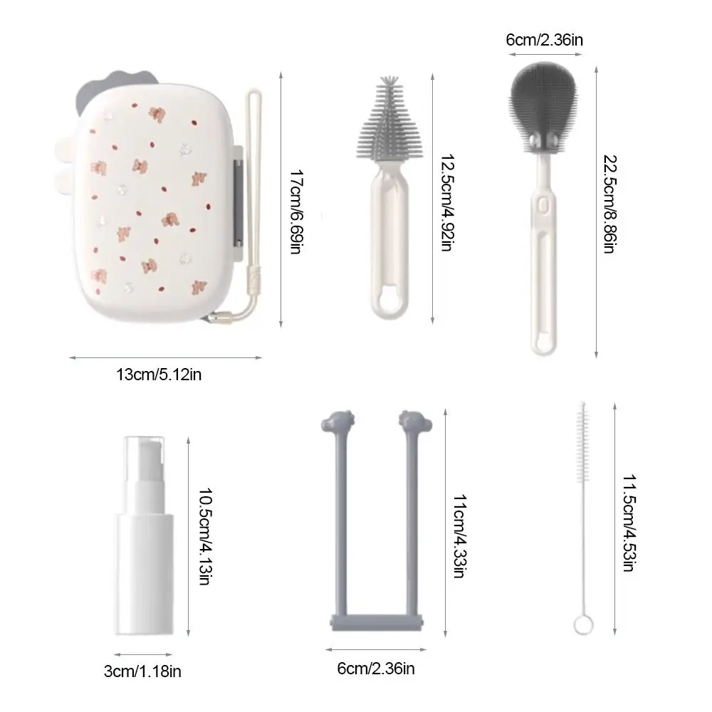 6 in 1 Bottle Cleaning Set with Storage Box Safe Travel Bottle Brush Multi-Functional Silicone Sponge Cleaning Kit