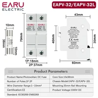Un ensemble de porte-fusibles DC 1P 2P solaires 10*38mm PV 1000V 6A 15A 32A, base pour système photovoltaïque solaire, protection contre les courts-circuits gpV 2