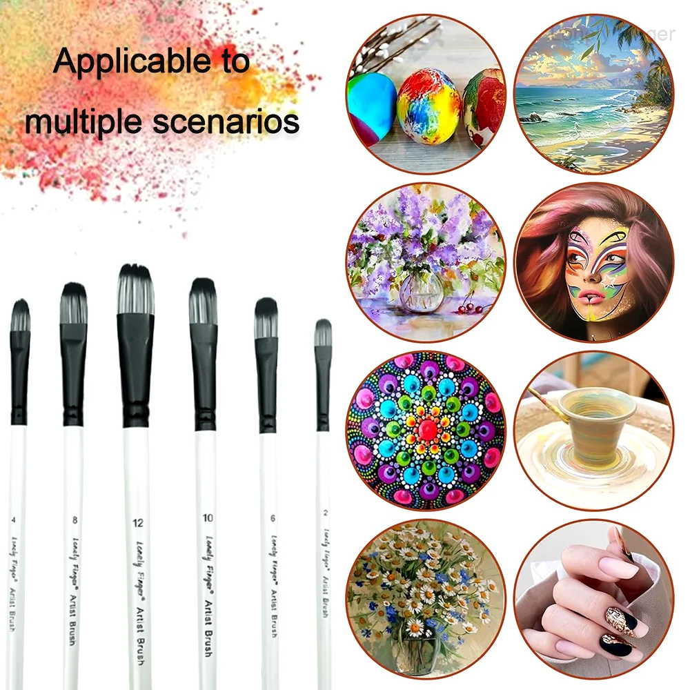 필버트 페인트 브러쉬 세트, 아크릴 오일 수채화 구아슈 페인팅용 6개 아티스트 페인트 브러쉬, 프리미엄 나일론 헤어 아트 페인트 B